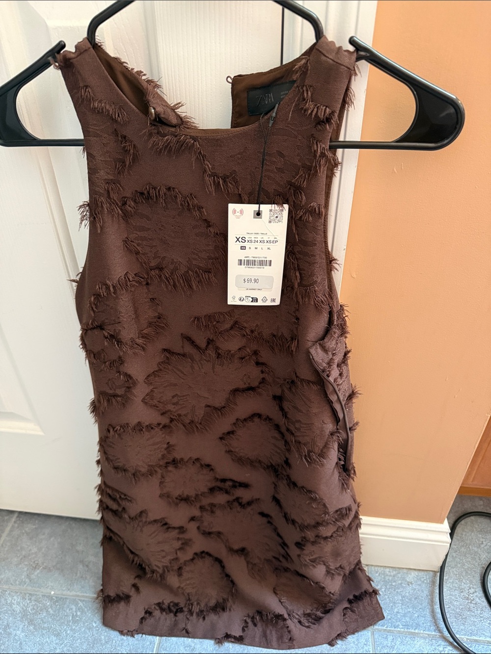 Zara Brown Textured Sleeveless Mini Dress